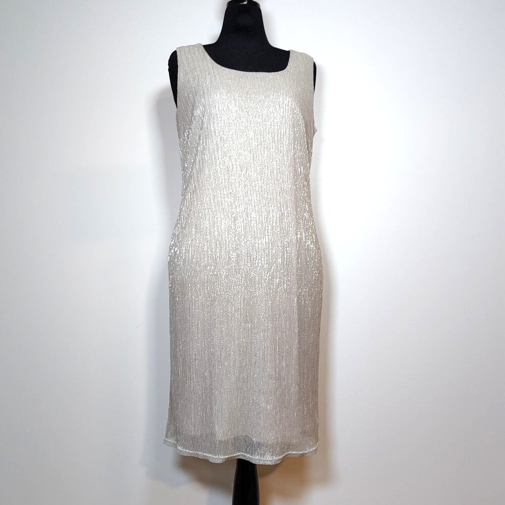R&M Richards Metallic Champagne Gold Midi Dress Sleeveless Cocktail 16